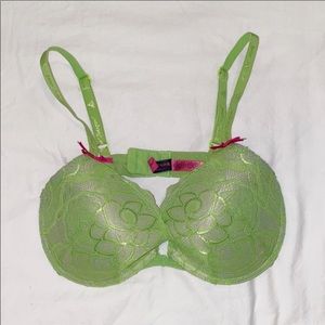 Betsey Johnson Green Lace Push Up Bra 36C